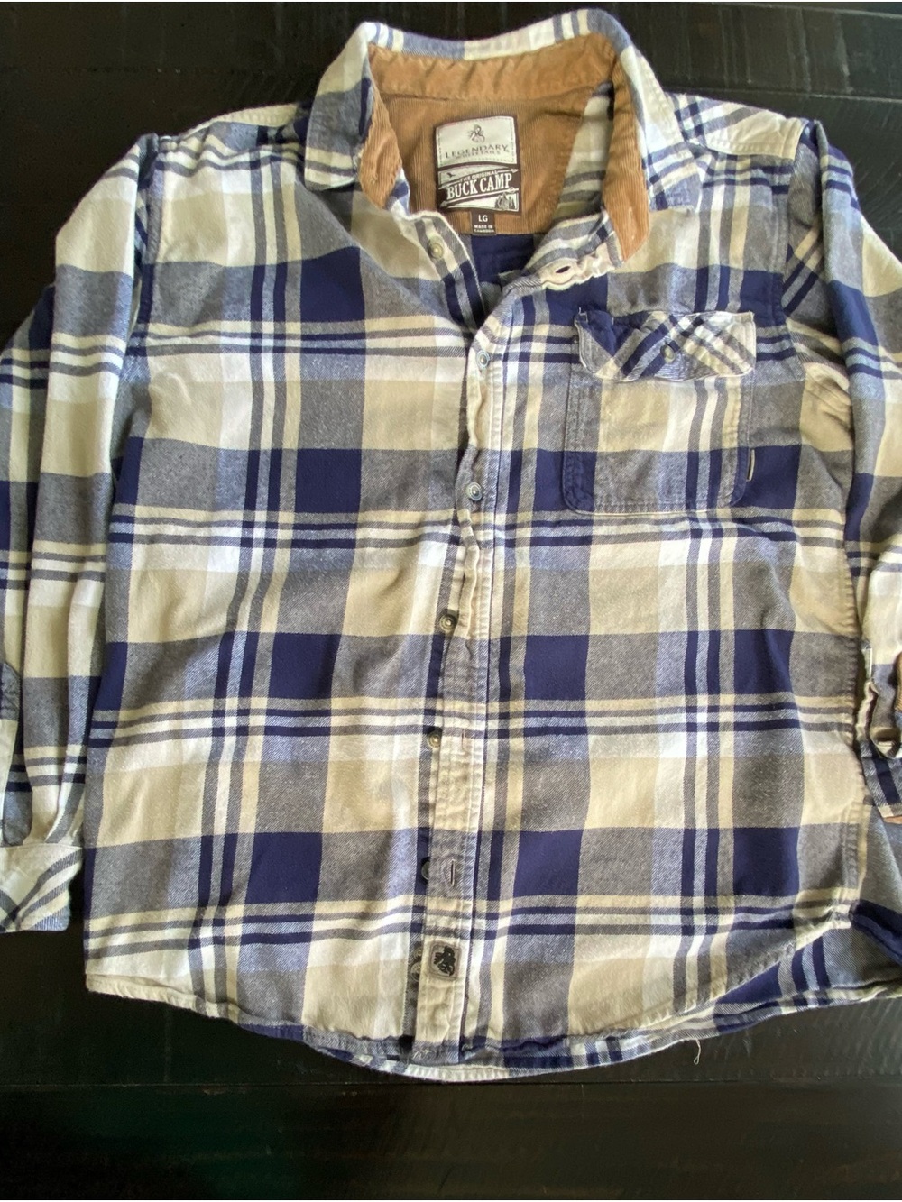 Legendary Whitetails - The Original Buck Camp Navy & White Plaid Button-Up Shirt